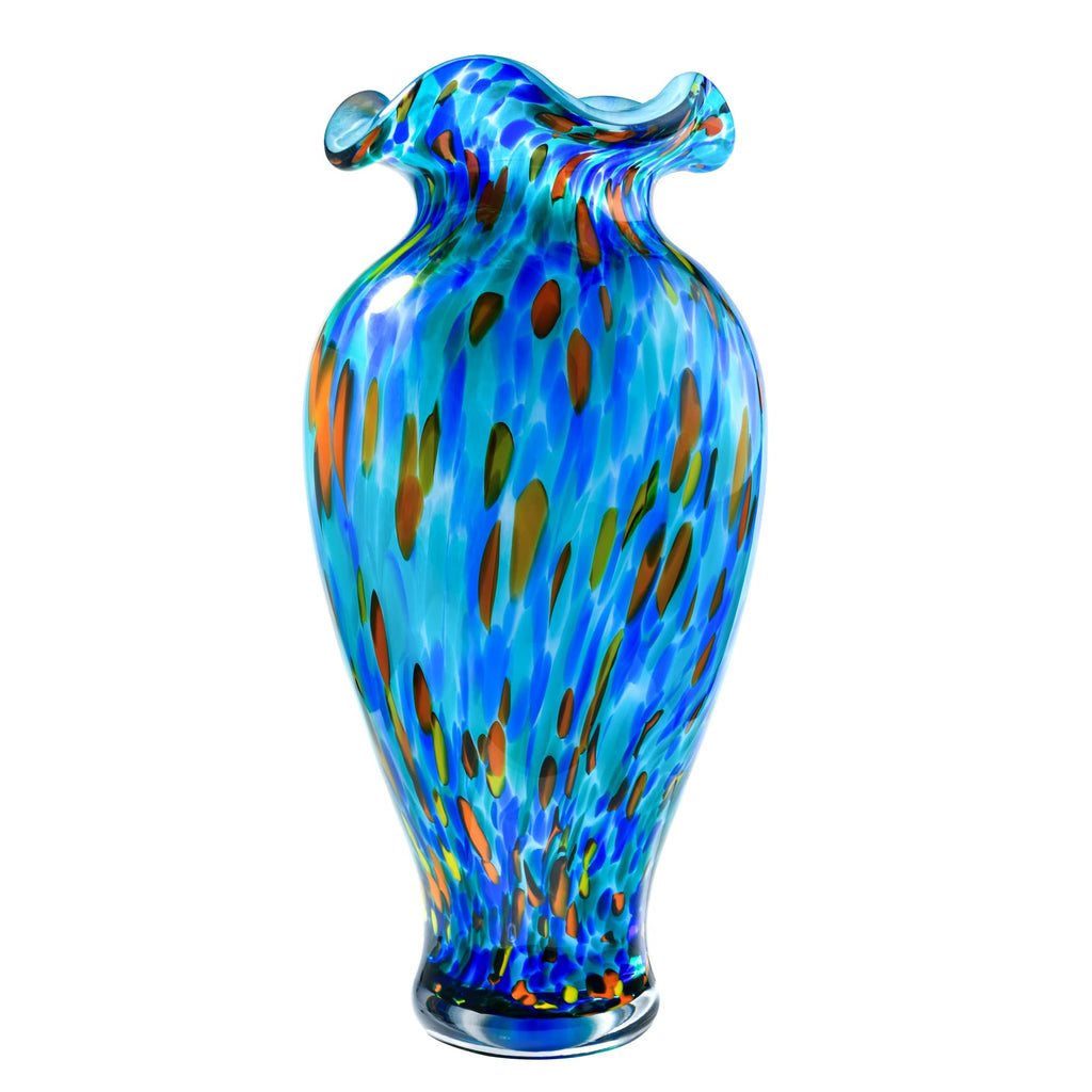 9 inch Tall Green Glass Vases for Flowers, Unique Hand Blown Glass Flower Vase, Large Turquoise Glass Home Table Centerpiece for Floral Bouquet Decorations