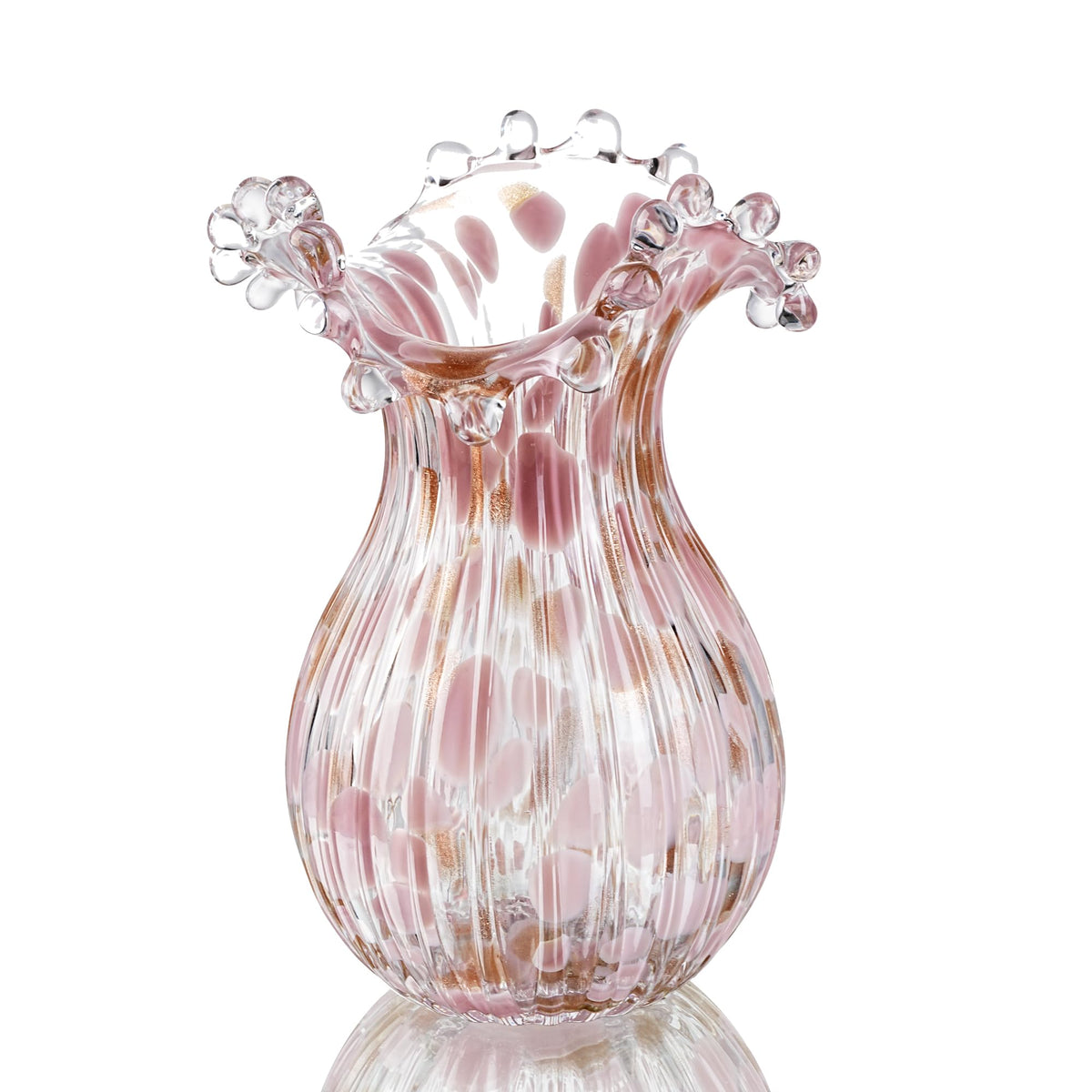Green Glass Bubble Vase for Flowers, 8.5" Blown Glass Vase for Home Decor