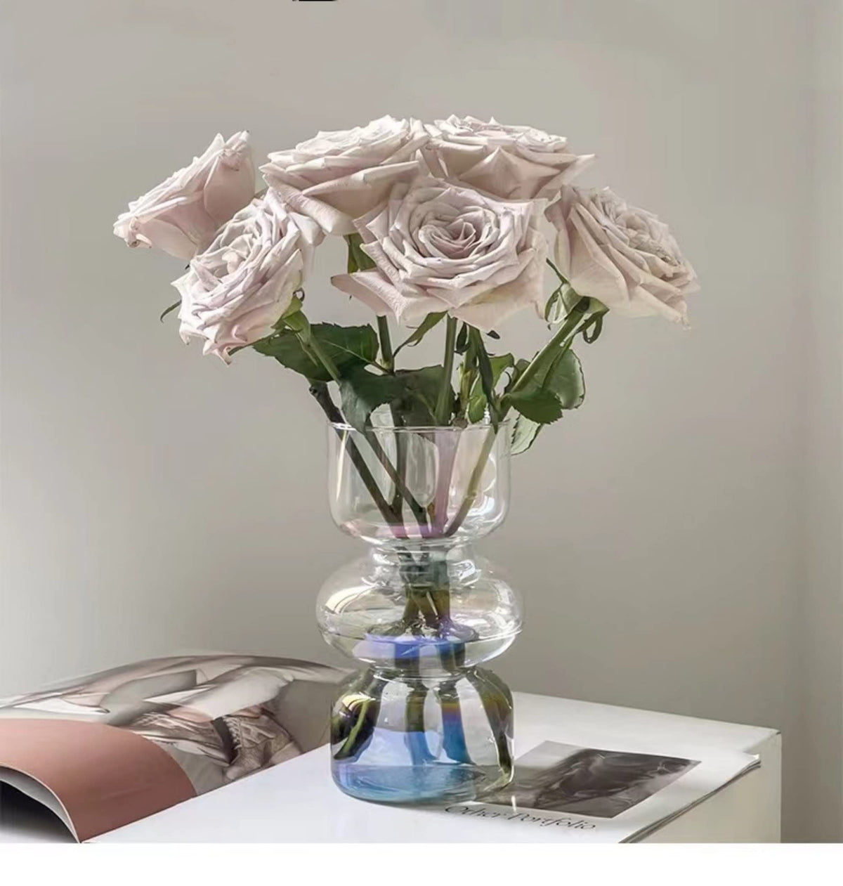JSPYFITS Glass Hydroponic Flower Vase, 7 Inches Colored Bubble Vase for Flowers, Three-Layer Funky Vase for Home/Office/Weddings/Party Table Flowers Decor, Milky Green