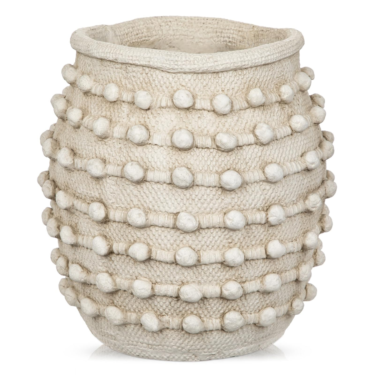 Rustic Farmhouse Vase, Boho Beige Vase for Pampas Grass Small Textured Knotted Vases for Flowers Decorative Cement Floral Vases for Home Decor, Living Room, Dining Table