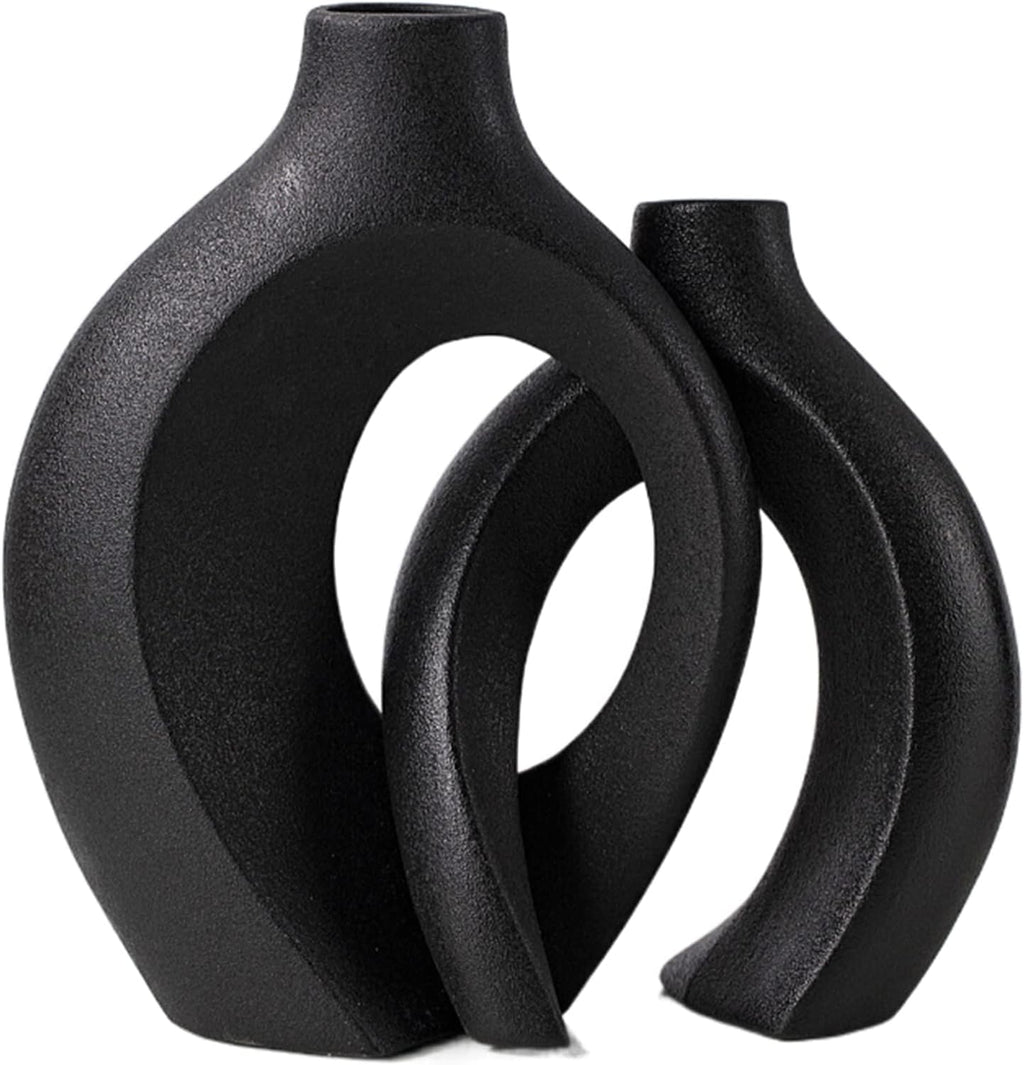Levvohd Snuggle Hollow Ceramic Vase Set of 2 Minimalist Home Table Decor