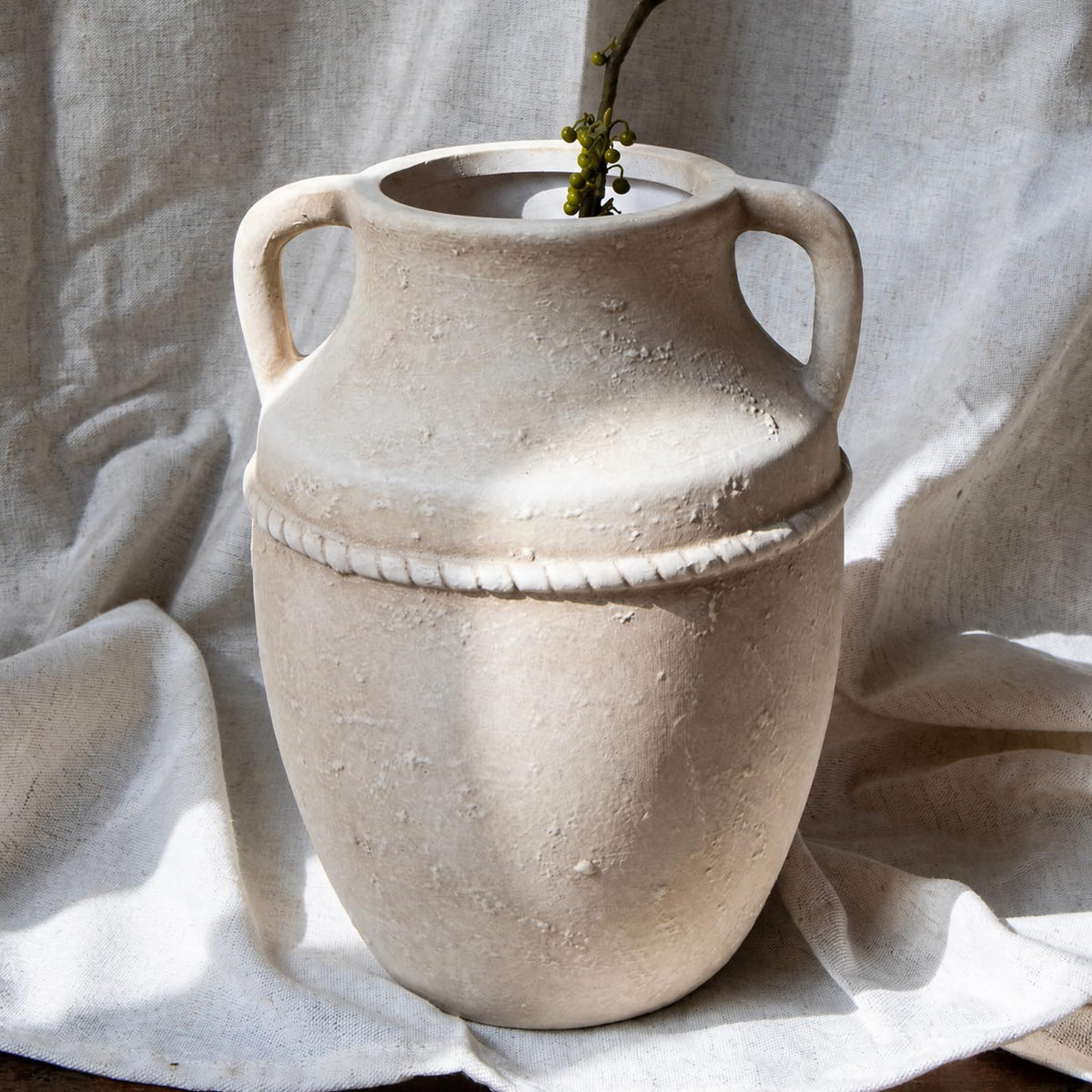 9" Vintage Ceramic Vase with Handles, Rustic Farmhouse Home Decor