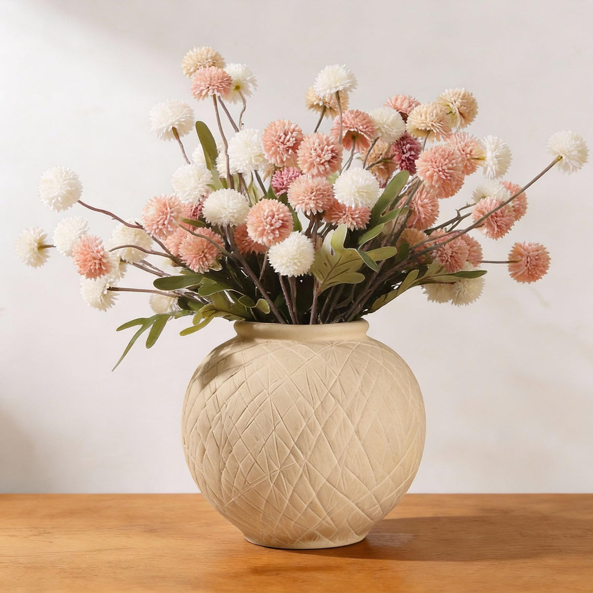 Rustic Ceramic Vintage Farmhouse Vase for Decor (Small Ribbed Whitewash)