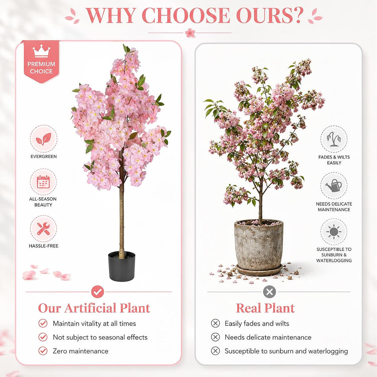 Cherry Blossom Tree 4FT Artificial Plants Indoor - Reinforced Spiral Connection Base & Anti-Shedding Silk Sakura Flowers, Faux Pink Tree for Living Room Home Office Bedroom Decor