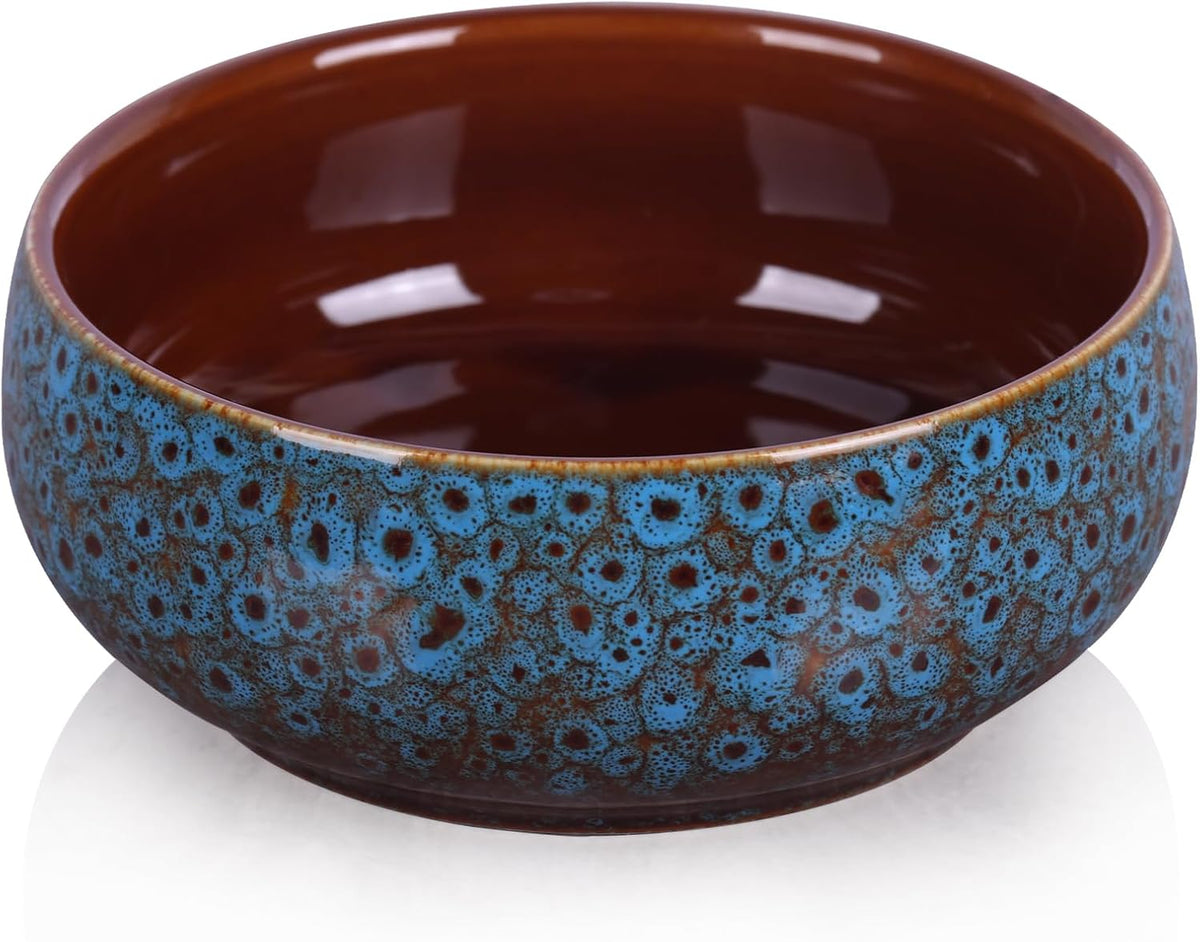 5.9“ Blue Ceramic Decorative Bowl – Pottery Key Bowl for Entryway Table, Candy Dish, Jewelry Trinket Dish, Fruit Bowl for Kitchen Counter, Rustic Blue Glazed Bowl for Home Decor