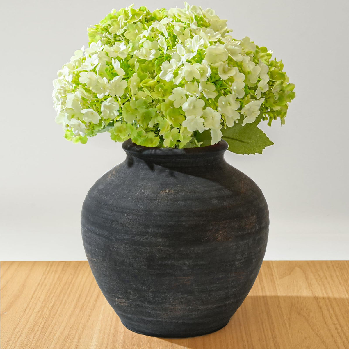 Ceramic Flower Vase Home Decor, 6.2 inch Farmhouse Rustic Vintage Decorative Vases, Pottery Terracotta Boho Flowers Vases for Dining Table, Living Room, Shelf, Kitchen, Bedroom (6.2"-White)