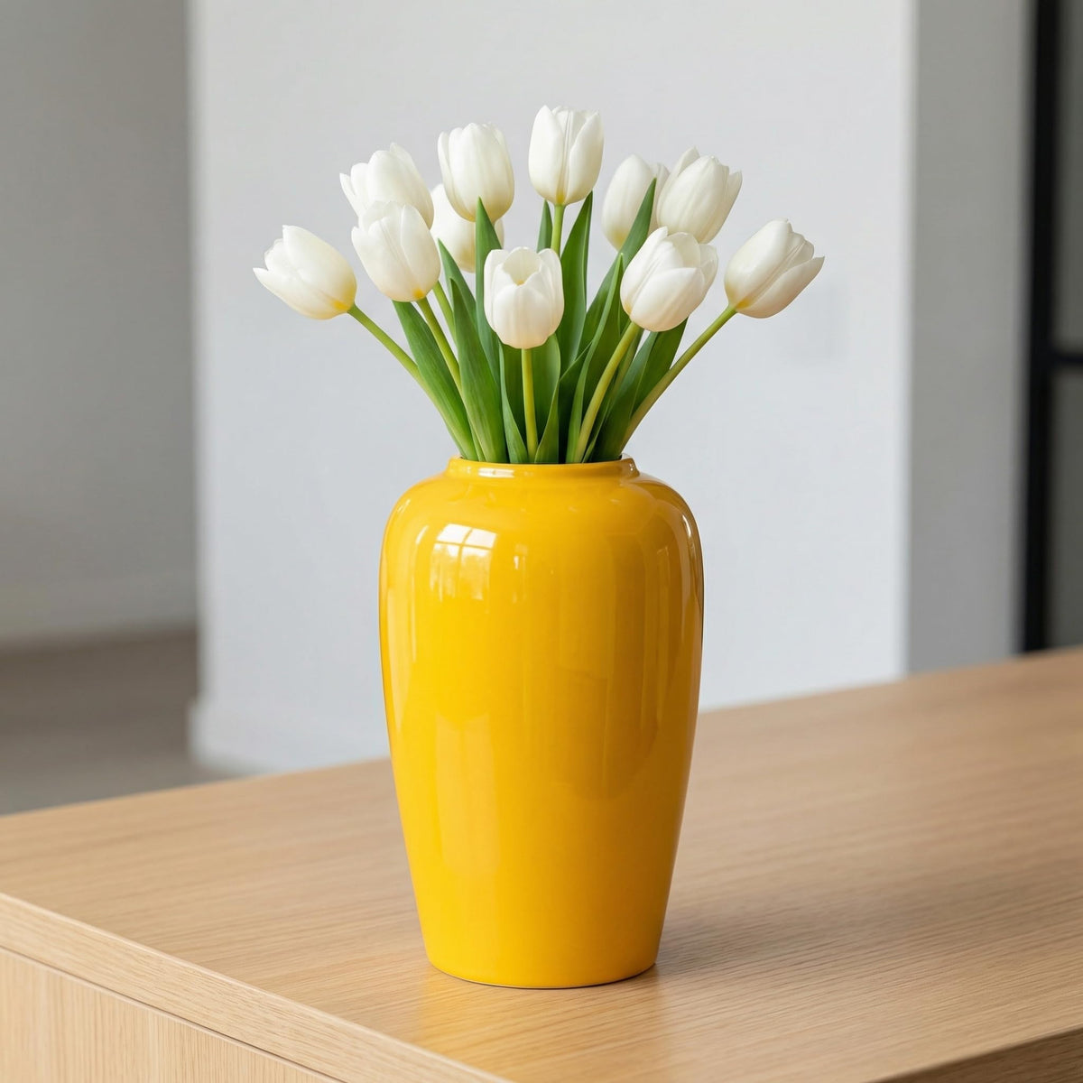 White Ceramic Vase for Centerpiece, 8 Inch Modern Vases Home Decor, Decorative Flower Vase for Pampas Grass, Coffee Table Living Room Small Shelf Kitchen Decor