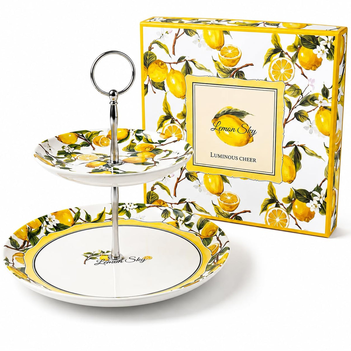 Rose Floral 2-Tier Serving Stand, Ceramic Cupcake & Dessert Tray