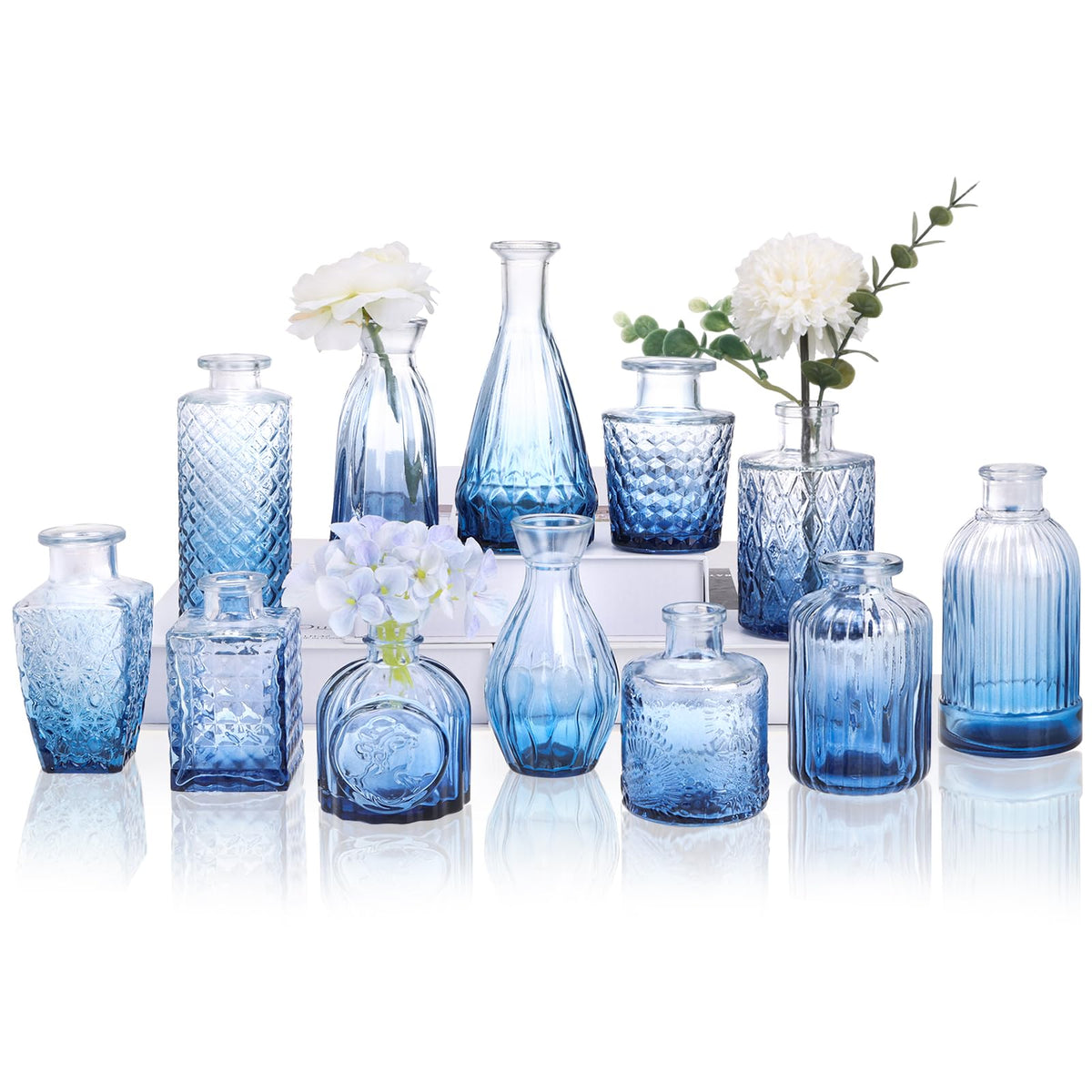 CUCUMI 12pcs Bud Vases for Centerpieces, Pink Glass Vase Set