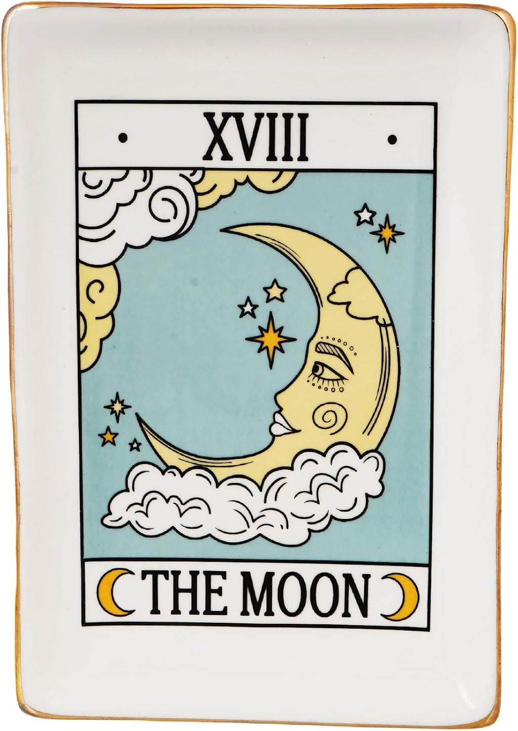 Moon Tarot Card Ceramic Tray – 6.5 x 4.5 Inch Decorative Dish for Jewelry, Keys, Coins, Crystals, or Small Essentials | Mystical Home Décor