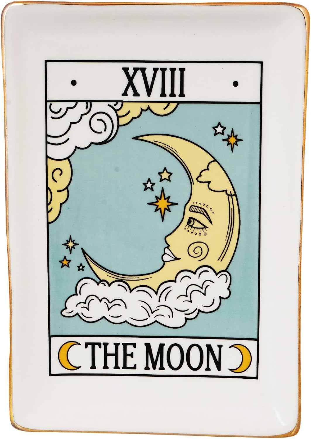 Moon Tarot Card Ceramic Tray – 6.5 x 4.5 Inch Decorative Dish for Jewelry, Keys, Coins, Crystals, or Small Essentials | Mystical Home Décor