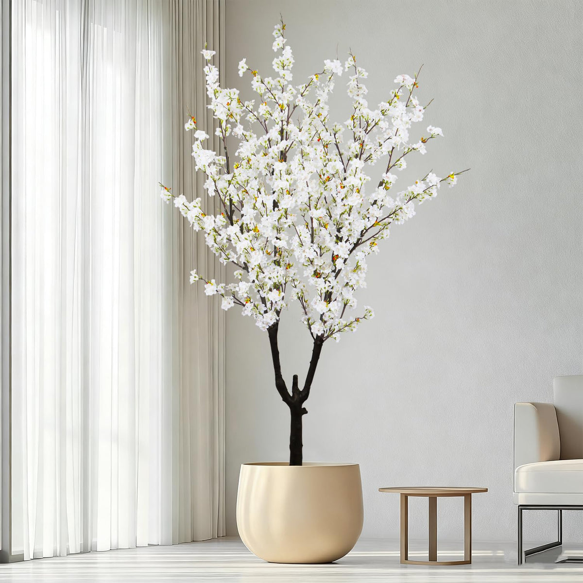 Artificial White Cherry Blossom Tree 6ft(72in) Faux Plant for Indoor Decor