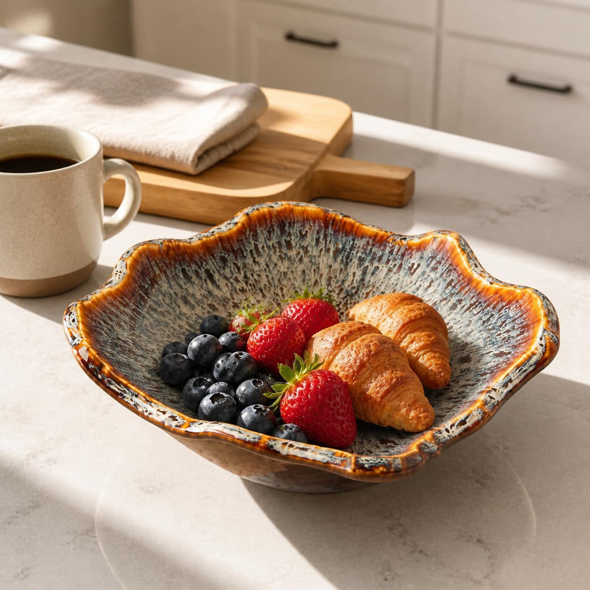Ceramic Bowl Decorative Irregular Rim Reactive Glaze Ceramic Bowl 8.7 Inch