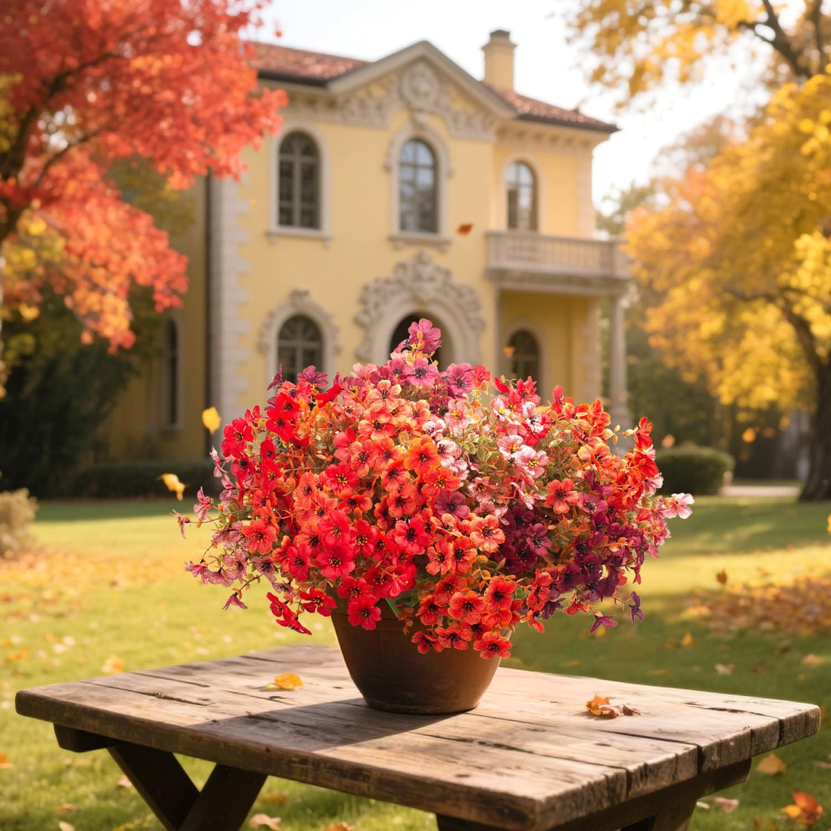 Grunyia 20 Bundles UV Resistant Artificial Fall Flowers - Fake Autumn Plants for Autumn Indoor Outdoor Garden Patio Fireplace Window Box Kitchen Home Decor (Fall Orange Mix)