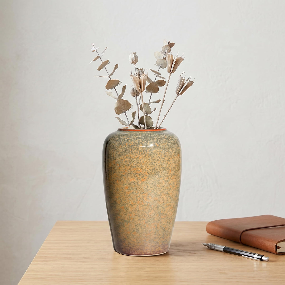 White Ceramic Vase for Centerpiece, 8 Inch Modern Vases Home Decor, Decorative Flower Vase for Pampas Grass, Coffee Table Living Room Small Shelf Kitchen Decor