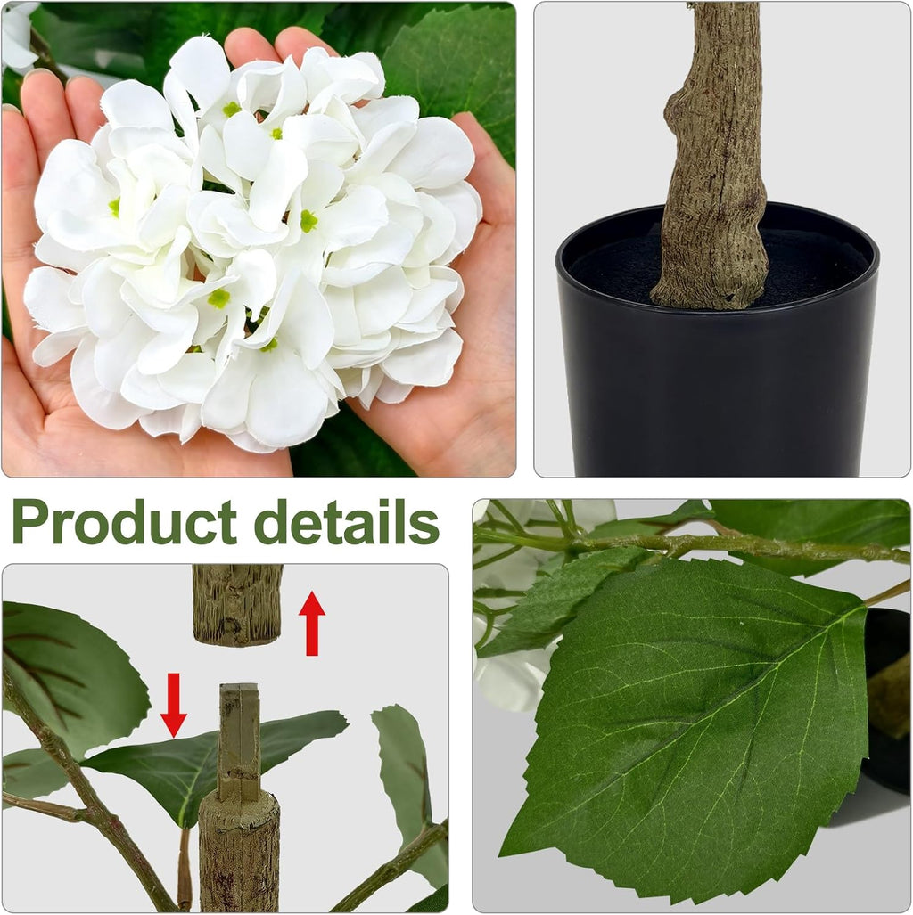 2 Pack Artificial Hydrangea Tree 31.5'', Potted Hydrangea Flowers