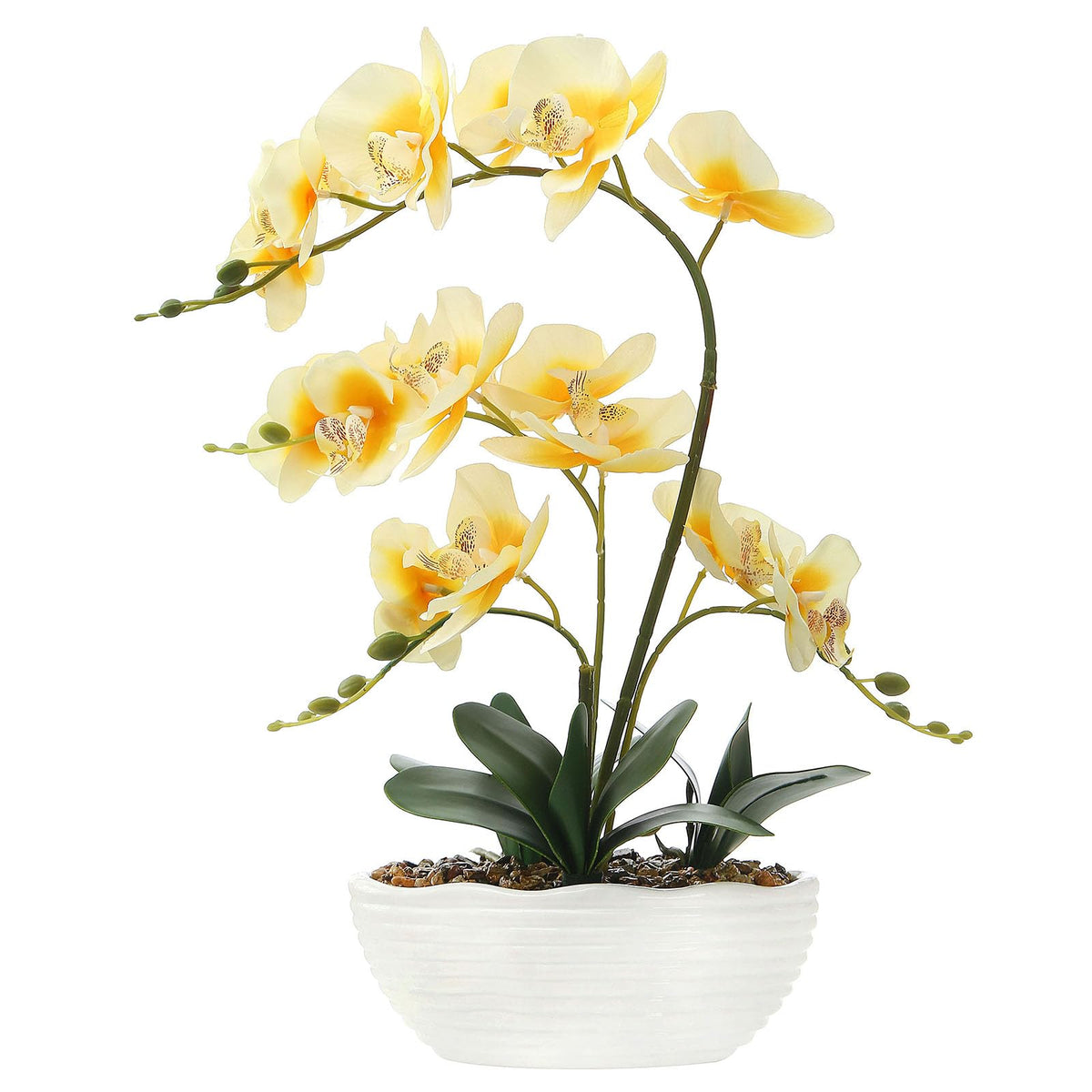 Large Silk Orchid in Wave Pot 19" Phalaenopsis Centerpiece for Table, White