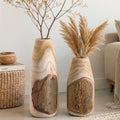 2 Pcs Paulownia Wooden Rustic Vase Live Edge 13", 16" H Floor Vase