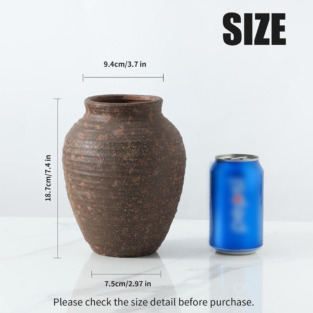 Ceramic Flower Vase, 7.4 Inch Rustic Farmhouse Pottery Decor