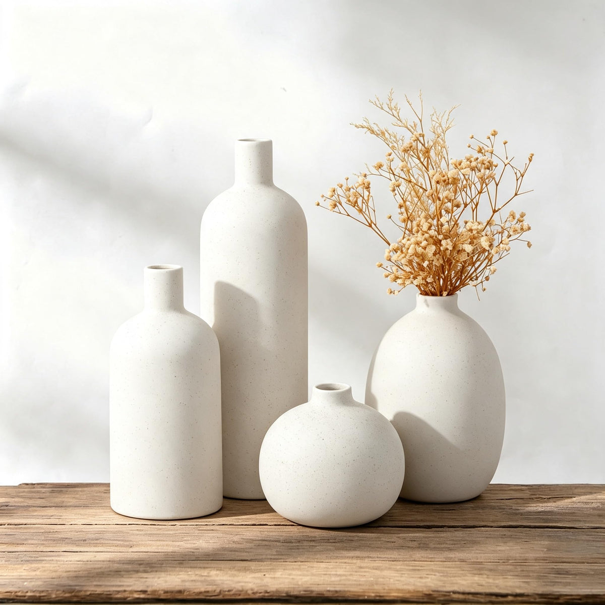 CEMABT Beige Ceramic vase Set-3 Small Flower vases for Decor,Modern Boho Farmhouse Home Decor,Decorative vase for Pampas Grass&Dried Flowers,idea Shelf,Table,Bookshelf ，Entryway- Distressed