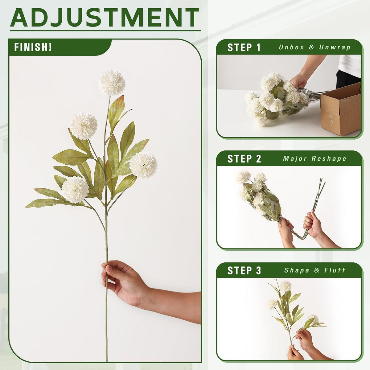 6Pcs 27"Artificial Pompon Mum Stems Silk Flowers for Vase Decor(Cream)