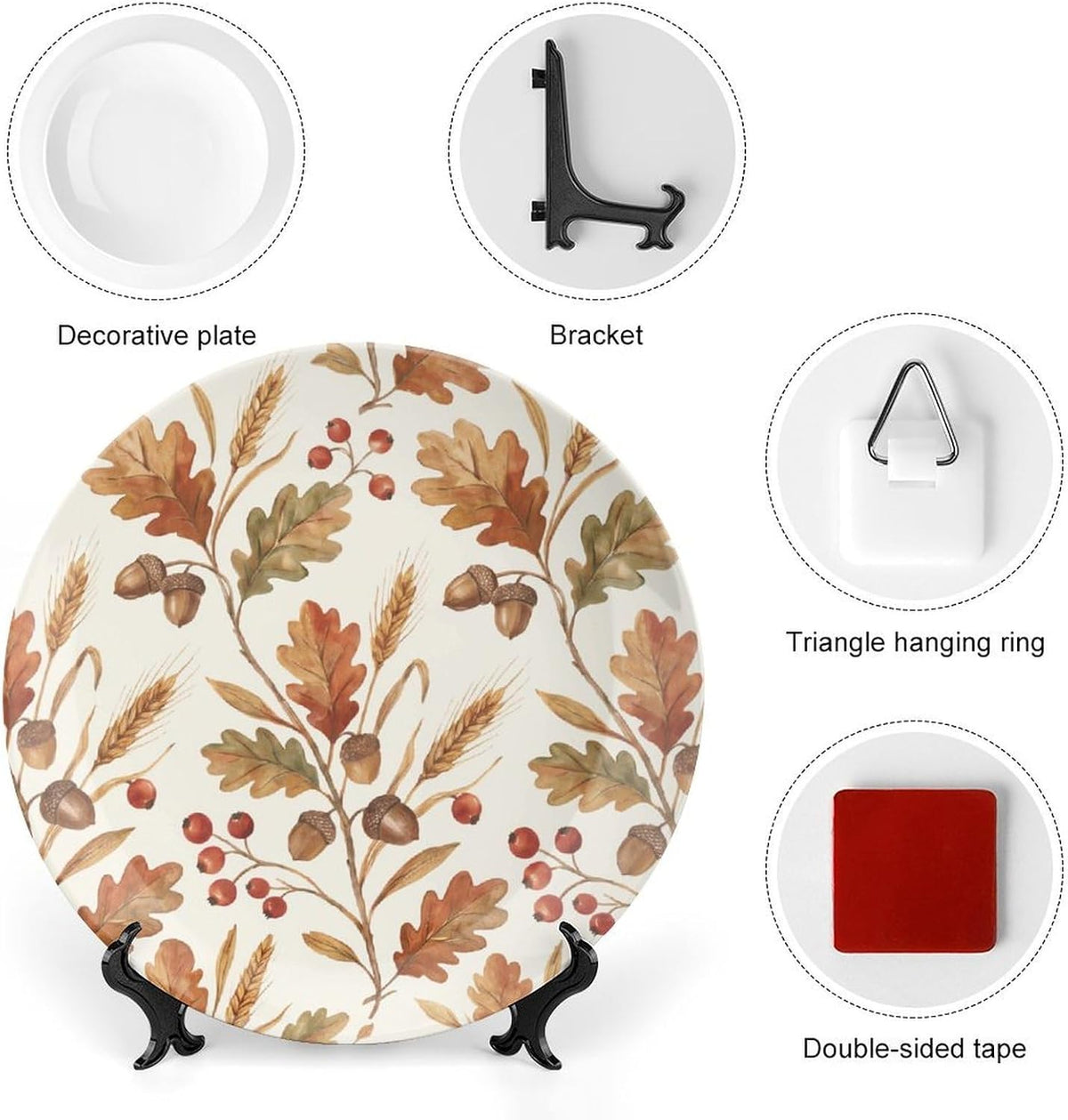Decorative Plates 8" Fall Decor Acorn Wall Plates with Stand