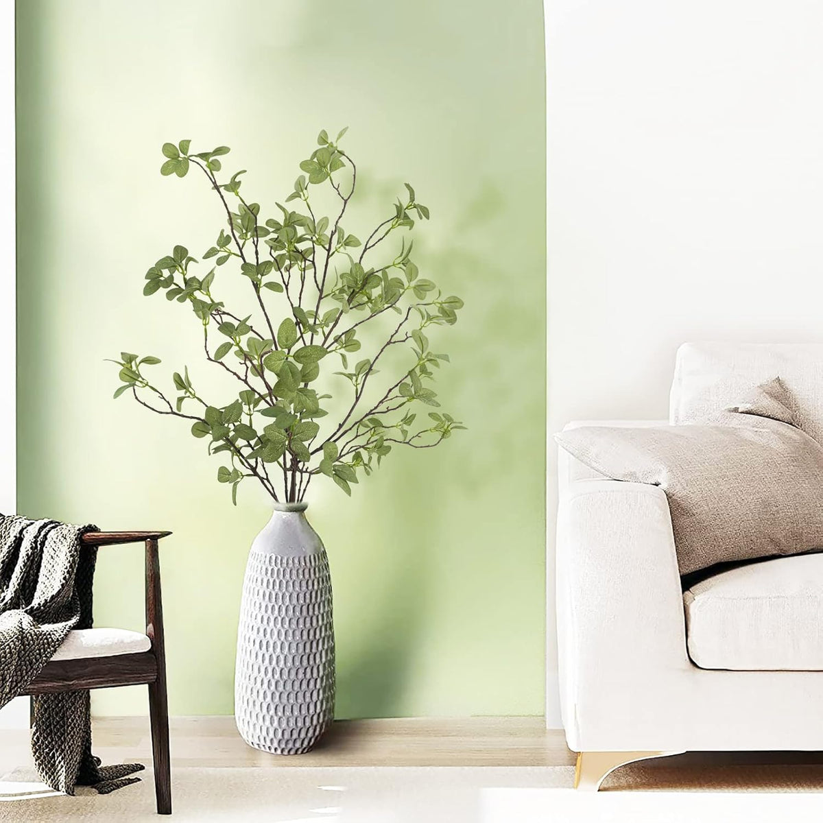 2 pcs Artificial Greenery Stems, 41.3’’ Tall Fake Plants Branches Faux Greenery Ficus Twig Leaf for Home Garden Shop Office Desk Decoration