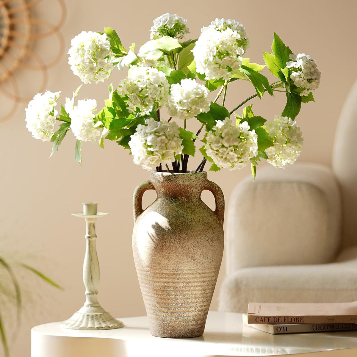 Tall Ceramic Vase 12 Inch Neutral Textured Vase,Cream Vase for Home Decor