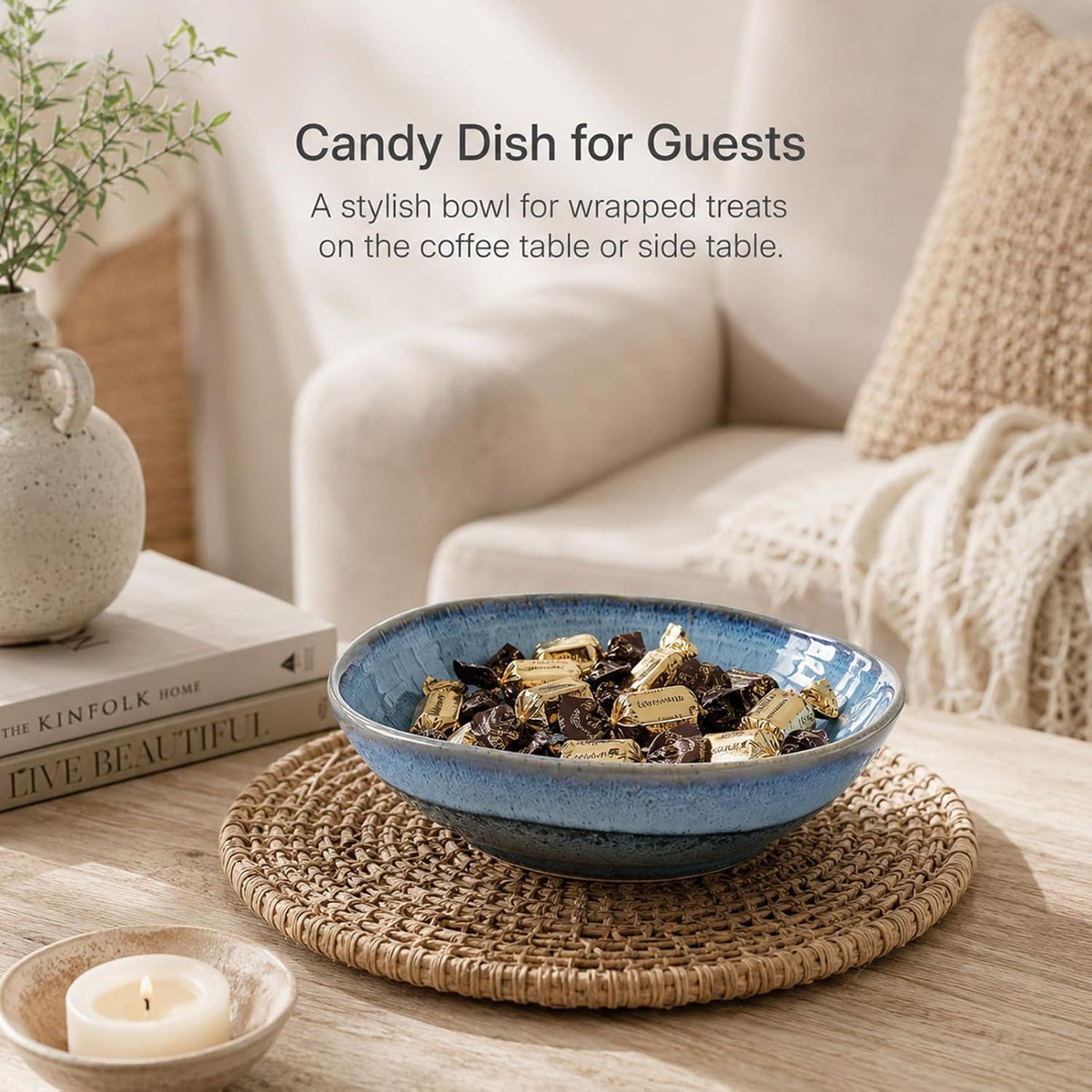 orenm 7.9" Ceramic Decorative Bowl,Glazed Bowls,Accent Dish,Irregular Rim Candy Plate,Berry Bowl, Catch All Bowl Key Dish for Entryway Table Shelf Mantel