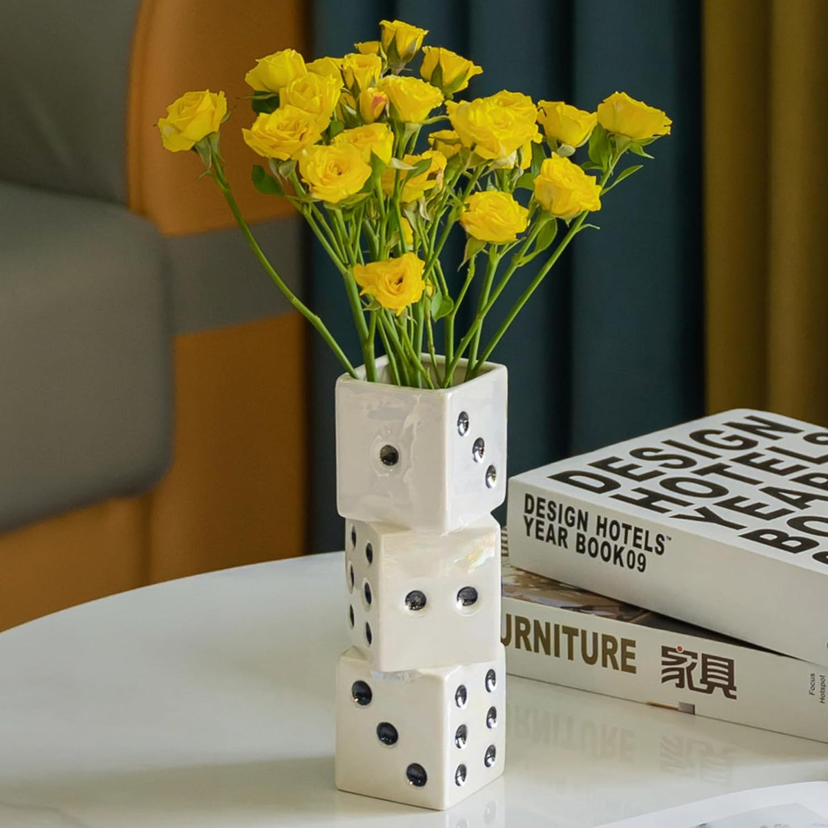 MOUGIGI Ceramic Dice Vase-Unique Decor for Dried Flowers,Rose,Pampas Grass