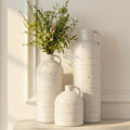 Firehold Ceramic Vase Set of 3 with Handle, Rustic Farmhouse Flower Vases