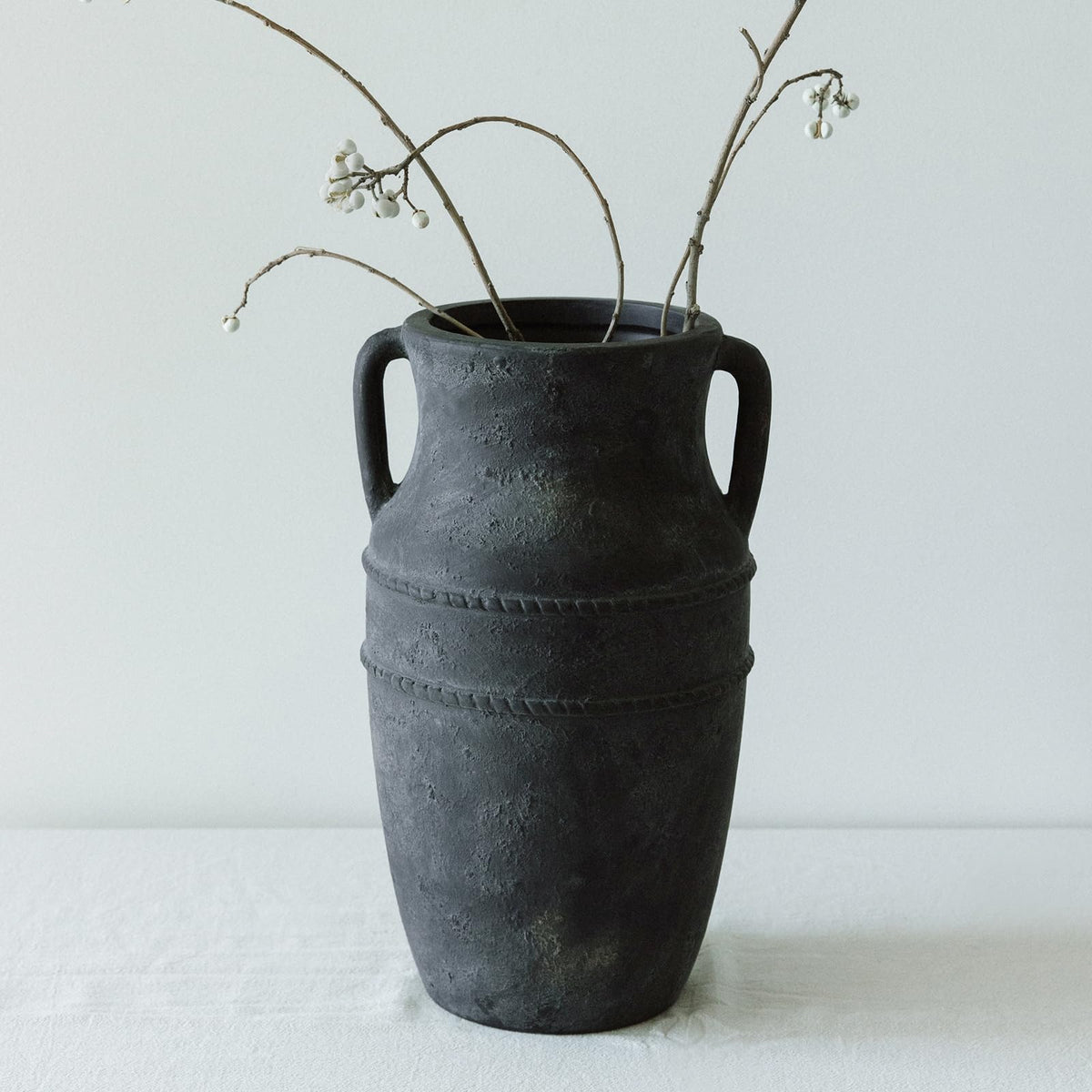 9" Vintage Ceramic Vase with Handles, Rustic Farmhouse Home Decor