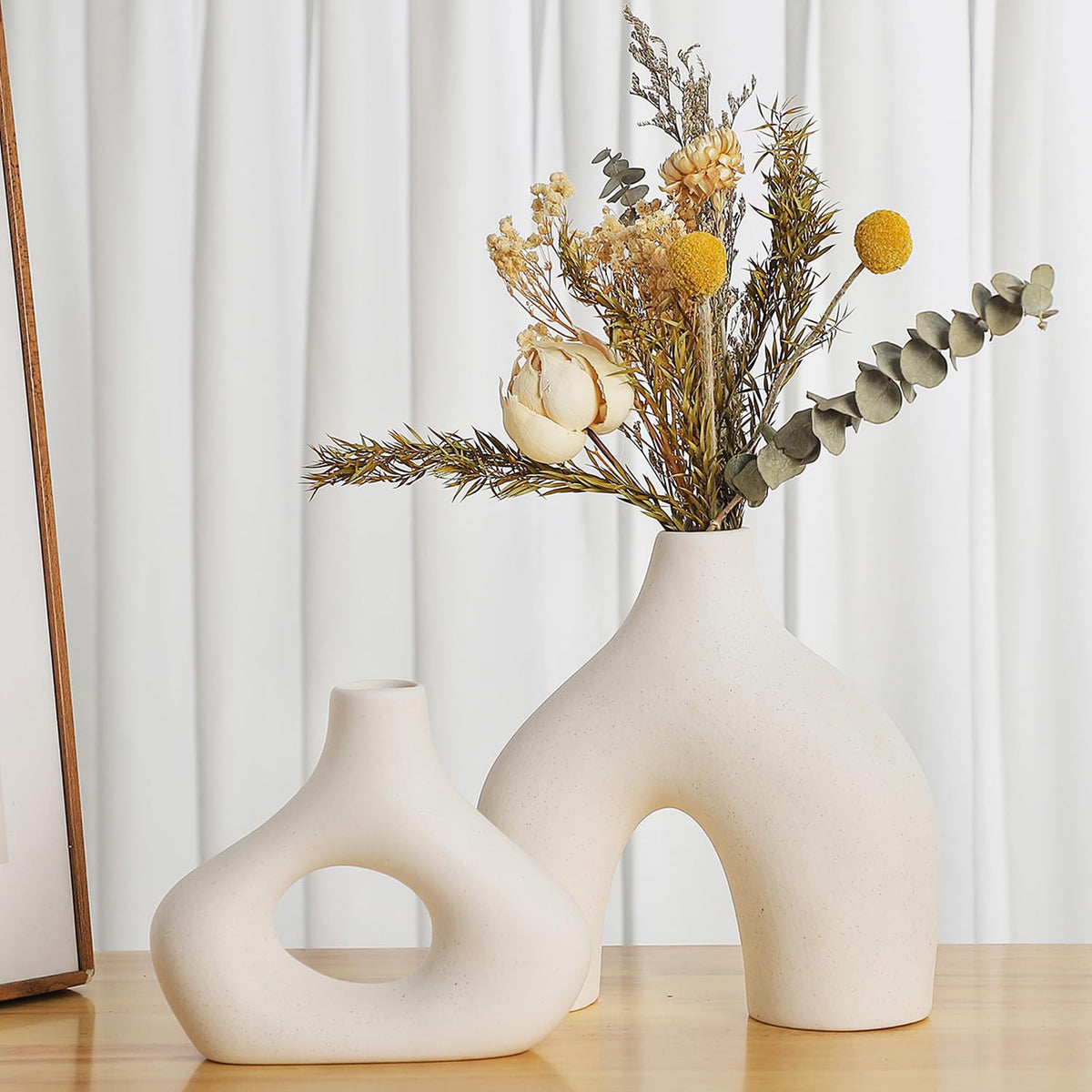 CEMABT Modern Nordic Boho Vase Set - Elegant Beige Matte Ceramic Vase for Living Room, Bookshelf, Mantel, Entryway Table & Console Decor | Home Decor Shelf Decorations Easter Gift