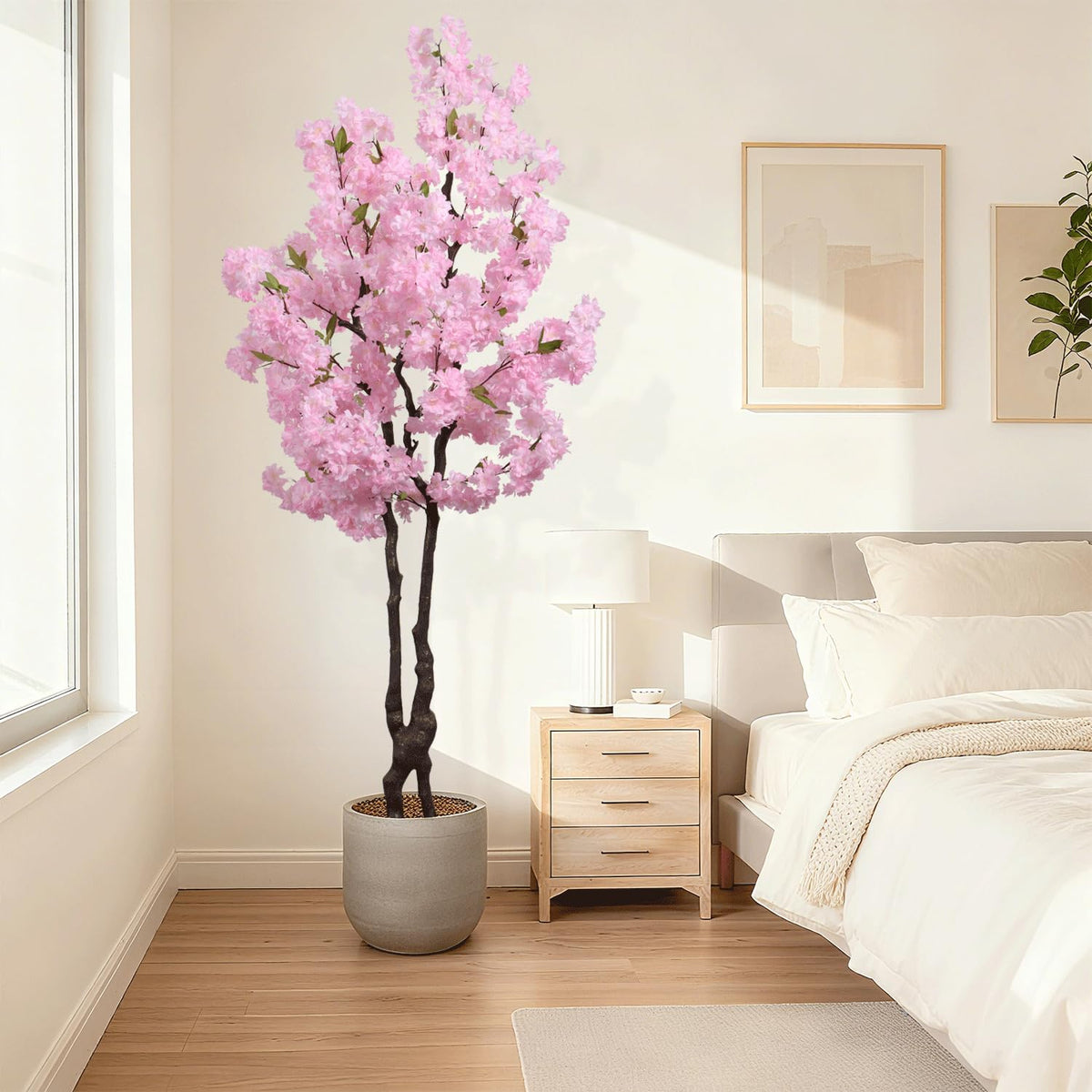 Artificial White Cherry Blossom Tree 6ft(72in) Faux Plant for Indoor Decor