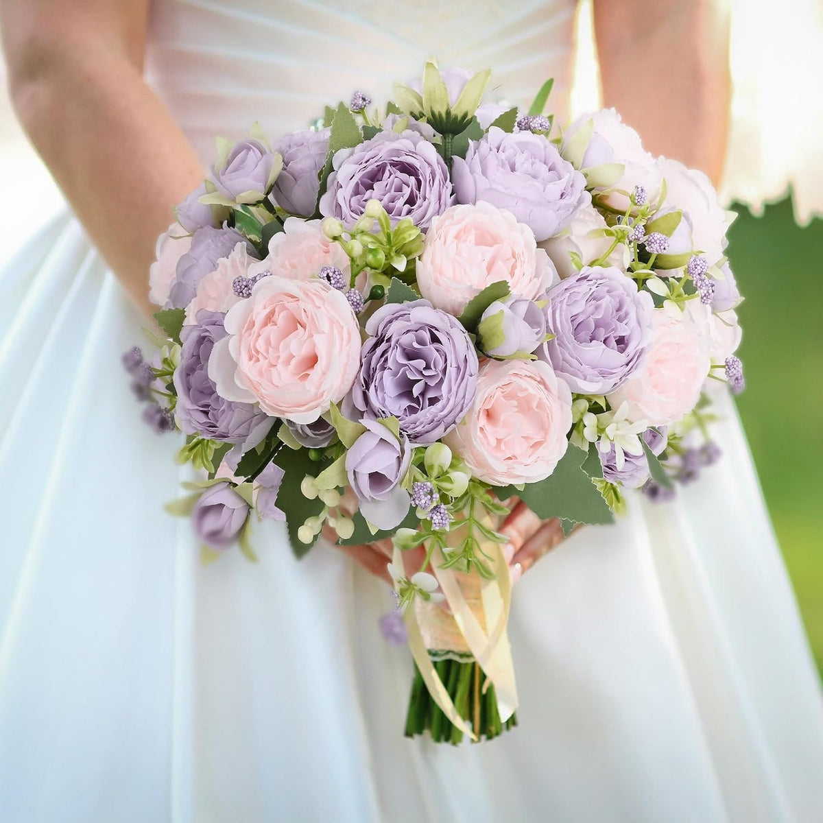 4 Packs Peonies Artificial Flowers, Pinkish-Purple Silk Artificial Peonies