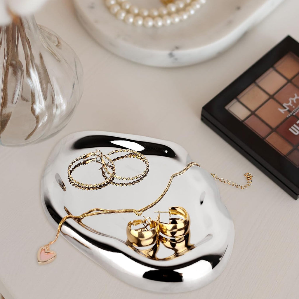 Silver Tray Decorative Vanity Tray Bathroom Tray Long Jewelry Dish