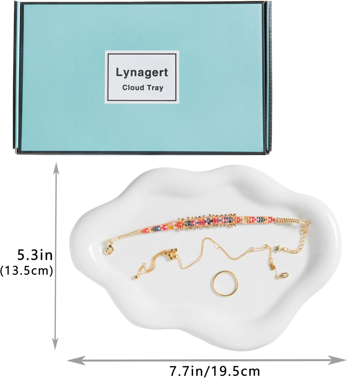 Lynagert Cloud Trinket Dish, Chubby Jewelry Tray, Ceramic Jewelry Ring Trinket Dish for Rings Earrings Necklace Organizer, Mother's Day Thanksgiving Christmas Birthday Bridesmaid Gifts (White)
