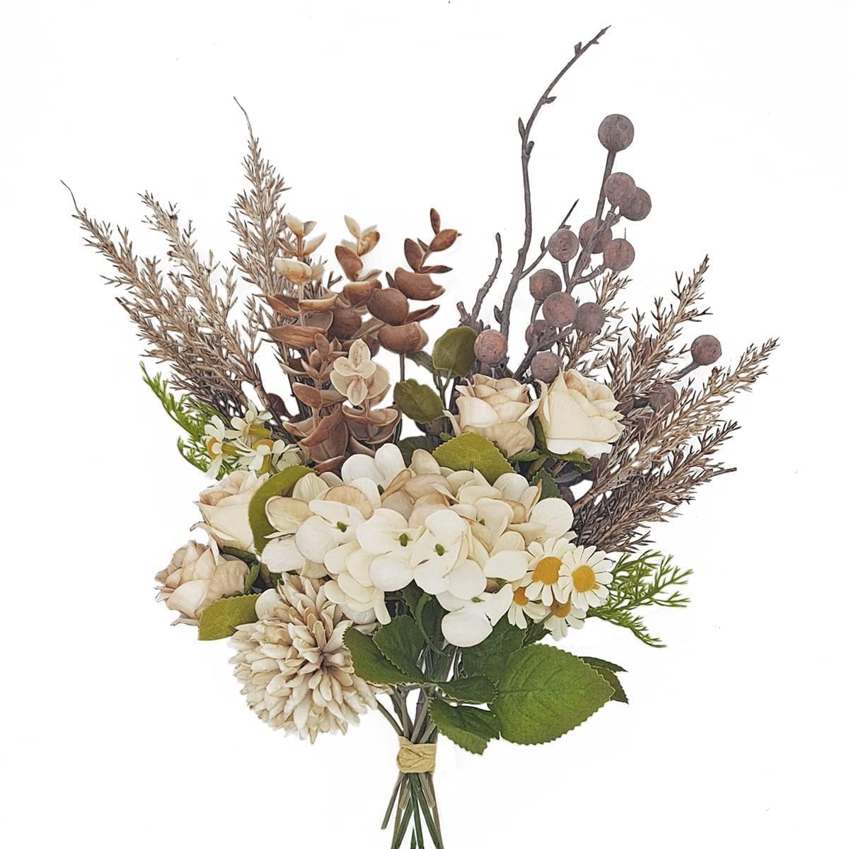 17-inch Artificial Fake Faux Flowers Silk Flower Arrangements Bouquets with Dandelions, Dahlias, Hydrangeas, Sunflowers, Roses, Astilbes and Shooting Star Branches(Autumn Haze)
