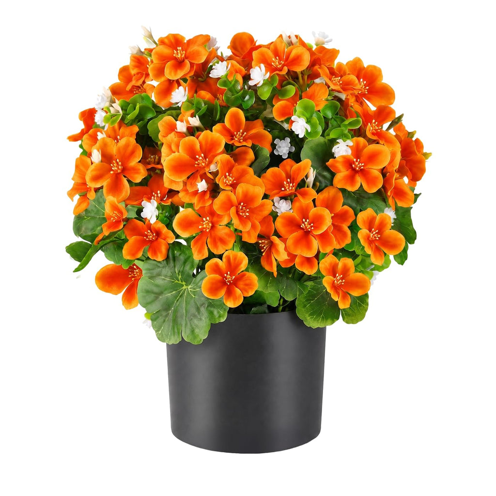 15'' Fake Plants Artificial Geranium Flower in Pot Fall Décor(Orange)