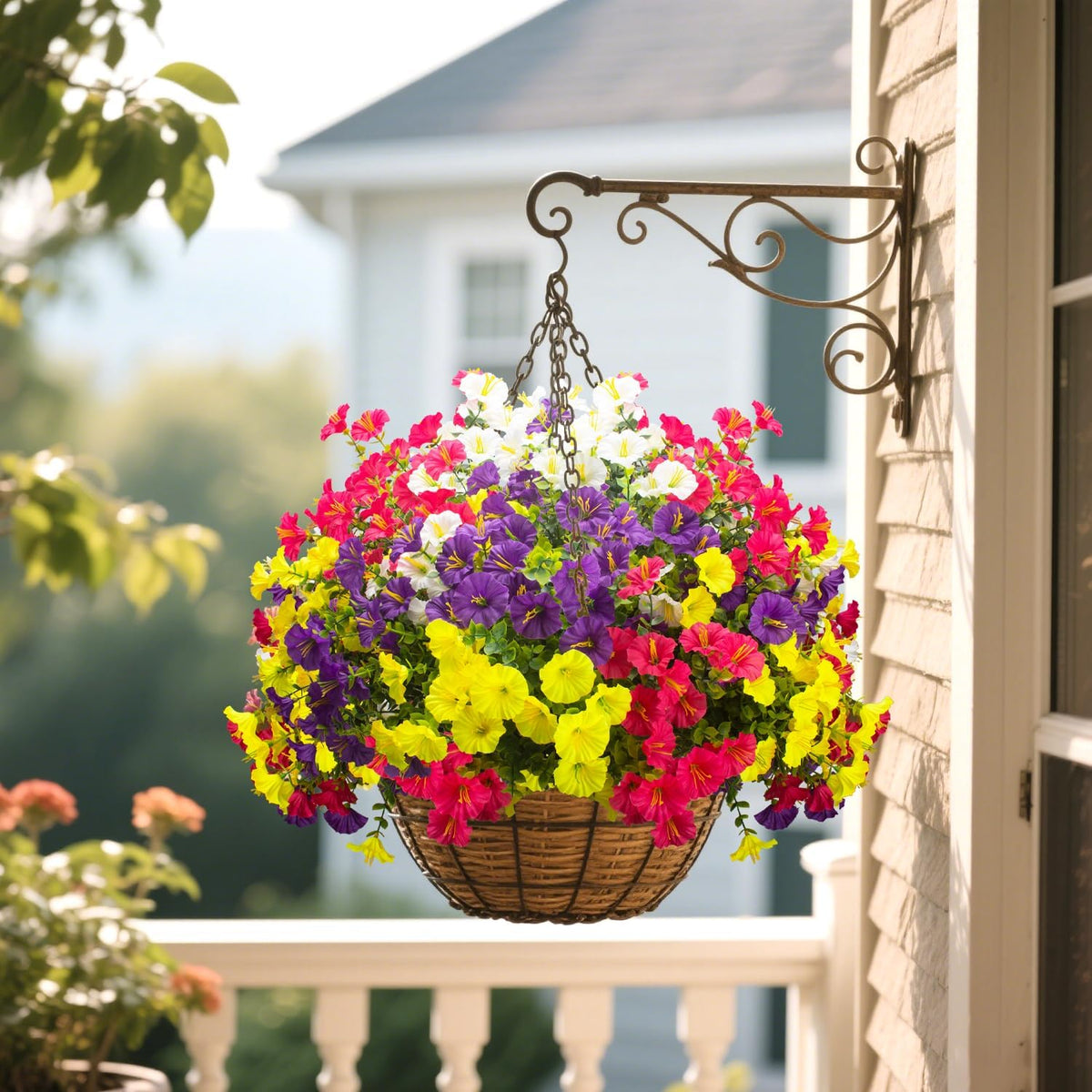 Grunyia 16 Bundles UV Resistant Artificial Morning Glory Flowers - Faux Silk Plastic Fake Flowers with Green Foliage for Outdoor Indoor Porch Patio Planter Yard Garden Home Decor