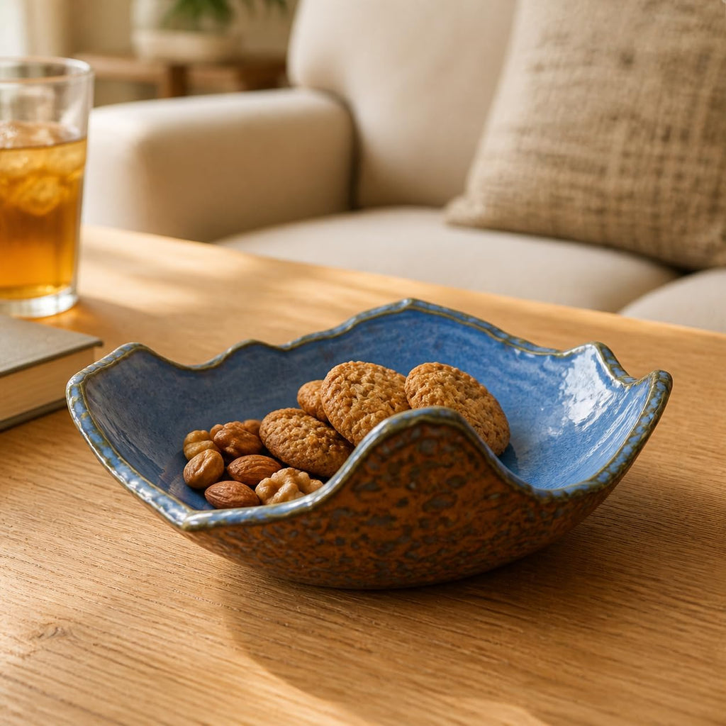 Ceramic Bowl Decorative Irregular Rim Reactive Glaze Ceramic Bowl 8.8 Inch