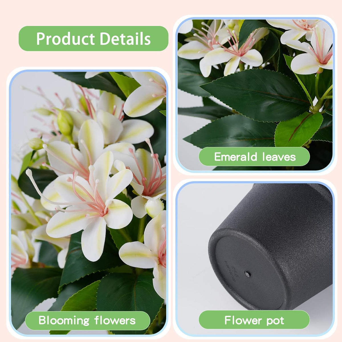 14'' Fake Plants Artificial Lily Flowers in Pot for Home Décor(White)