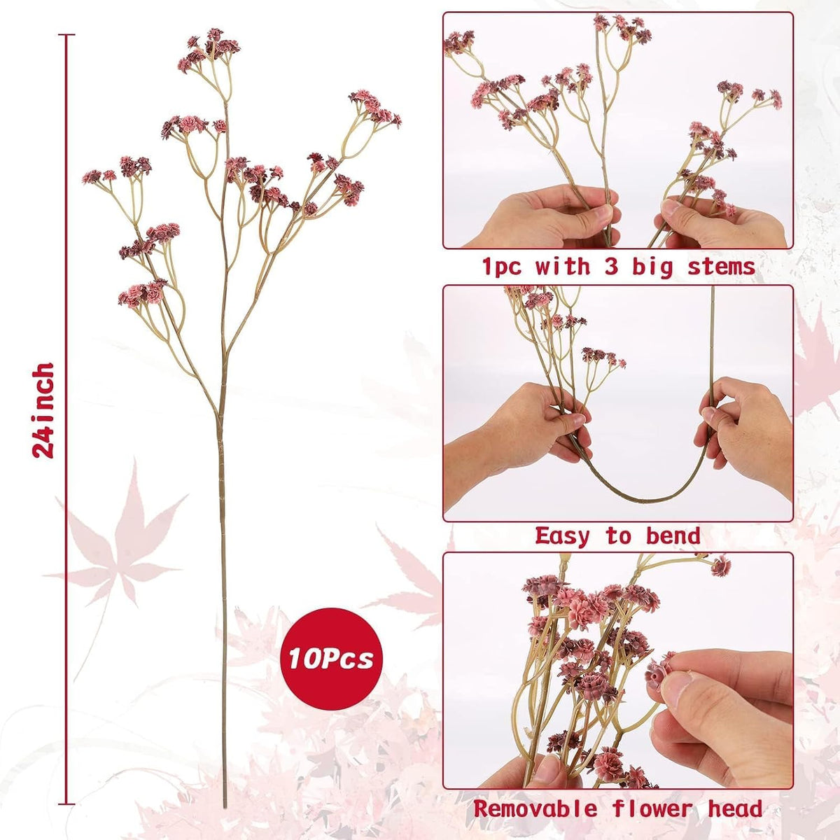 N&T NIETING Baby Breath Flowers Artificial Bulk, 10Pcs, Fall Pink Decor