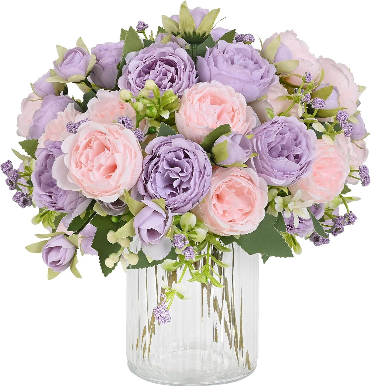 4 Packs Peonies Artificial Flowers, Pinkish-Purple Silk Artificial Peonies