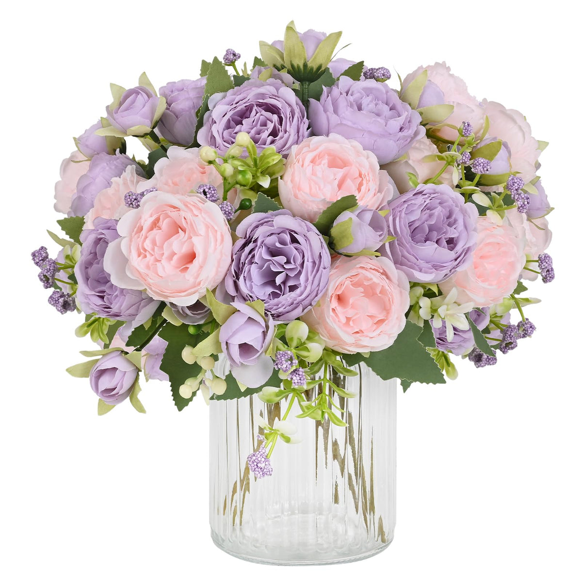 4 Packs Peonies Artificial Flowers, Pinkish-Purple Silk Artificial Peonies