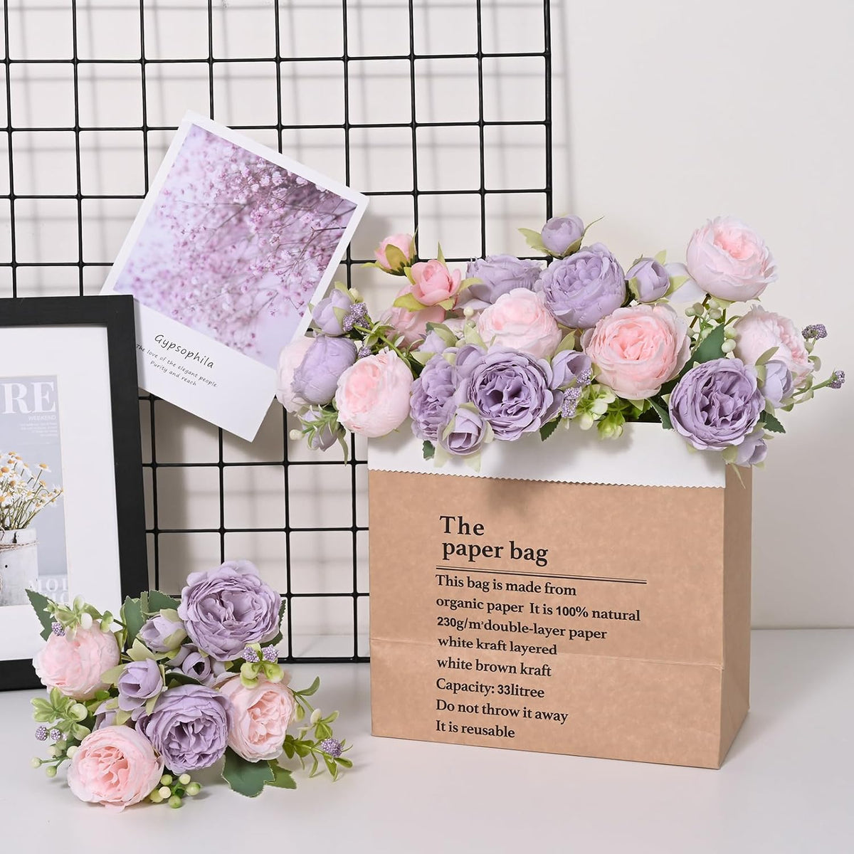 4 Packs Peonies Artificial Flowers, Pinkish-Purple Silk Artificial Peonies