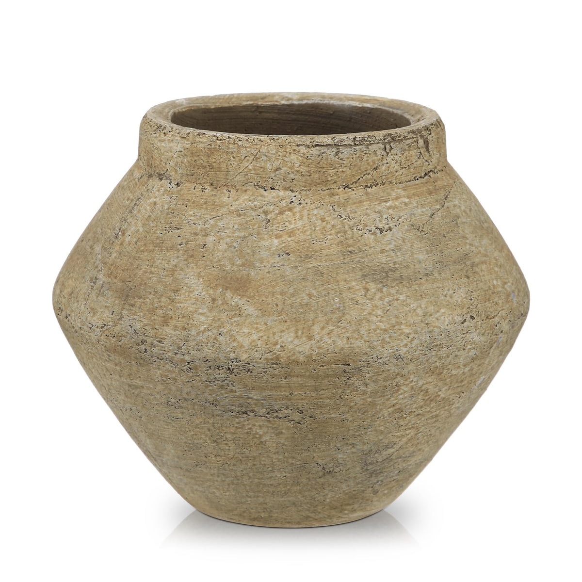 Briful Rustic Vintage Ceramic Pottery Vase, 6.1'' Farmhouse Table Decor with Distressed Texture, Wide Mouth Decorative Jar Vases for Home Decor, Shelf & Entryway, Cream White