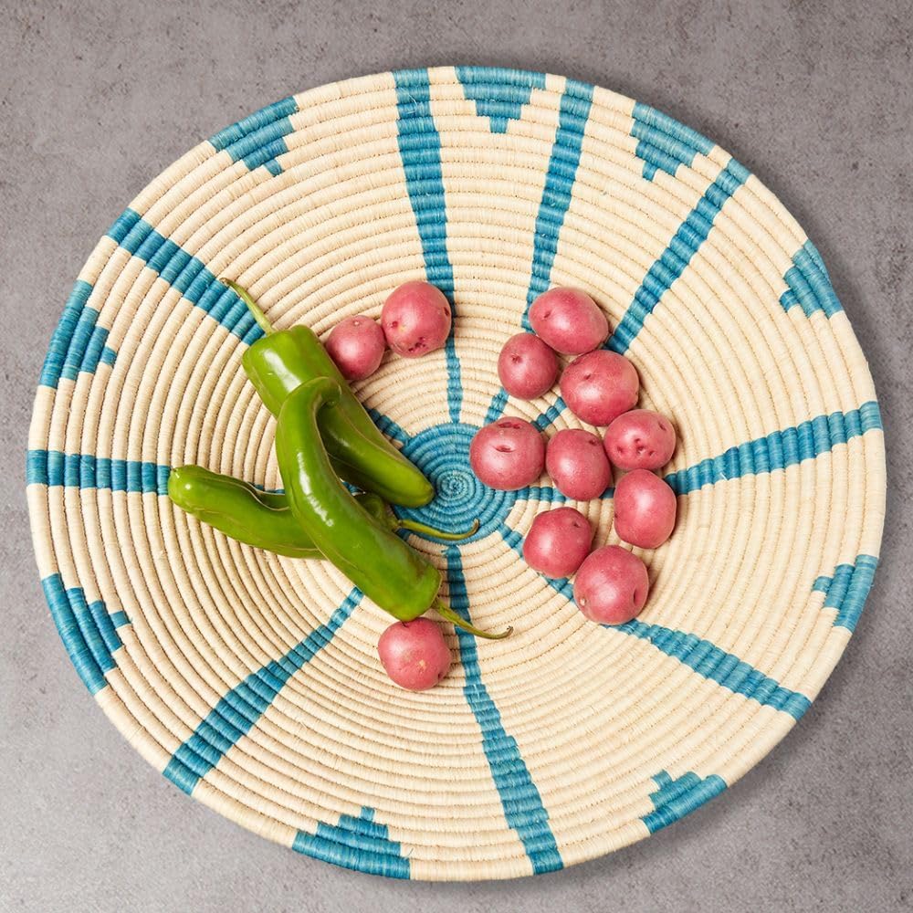 Colorful Woven Decorative Bowls - Hold Fruits, Bread, Snacks, Keys, Wallet, Kitchen Countertop, Entry Way, Living Room, Coffee Table (Orange (16" Wide))