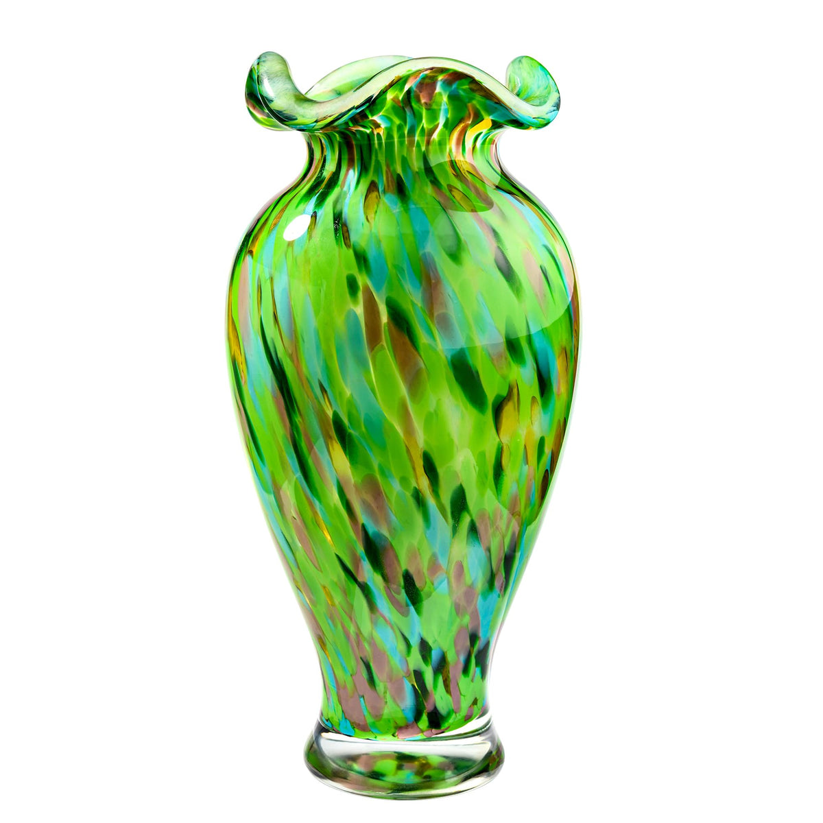 9 inch Tall Green Glass Vases for Flowers, Unique Hand Blown Glass Flower Vase, Large Turquoise Glass Home Table Centerpiece for Floral Bouquet Decorations