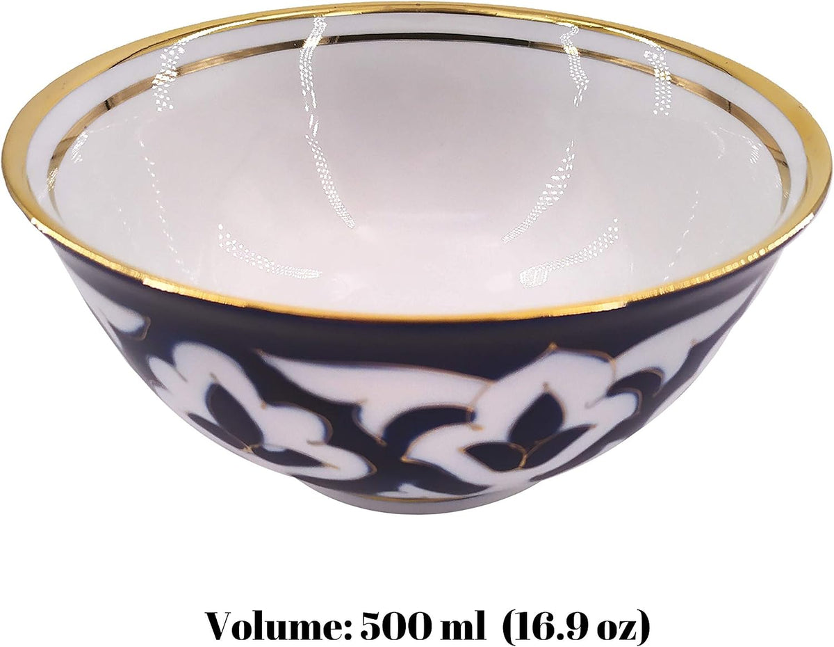 Popular Blue Uzbek Cotton Pattern Pakhta Ceramic Bowl 500 ml (16.9 oz) Uzbekistan Ceramics + Free Popular Uzbek Recipe Ebooks